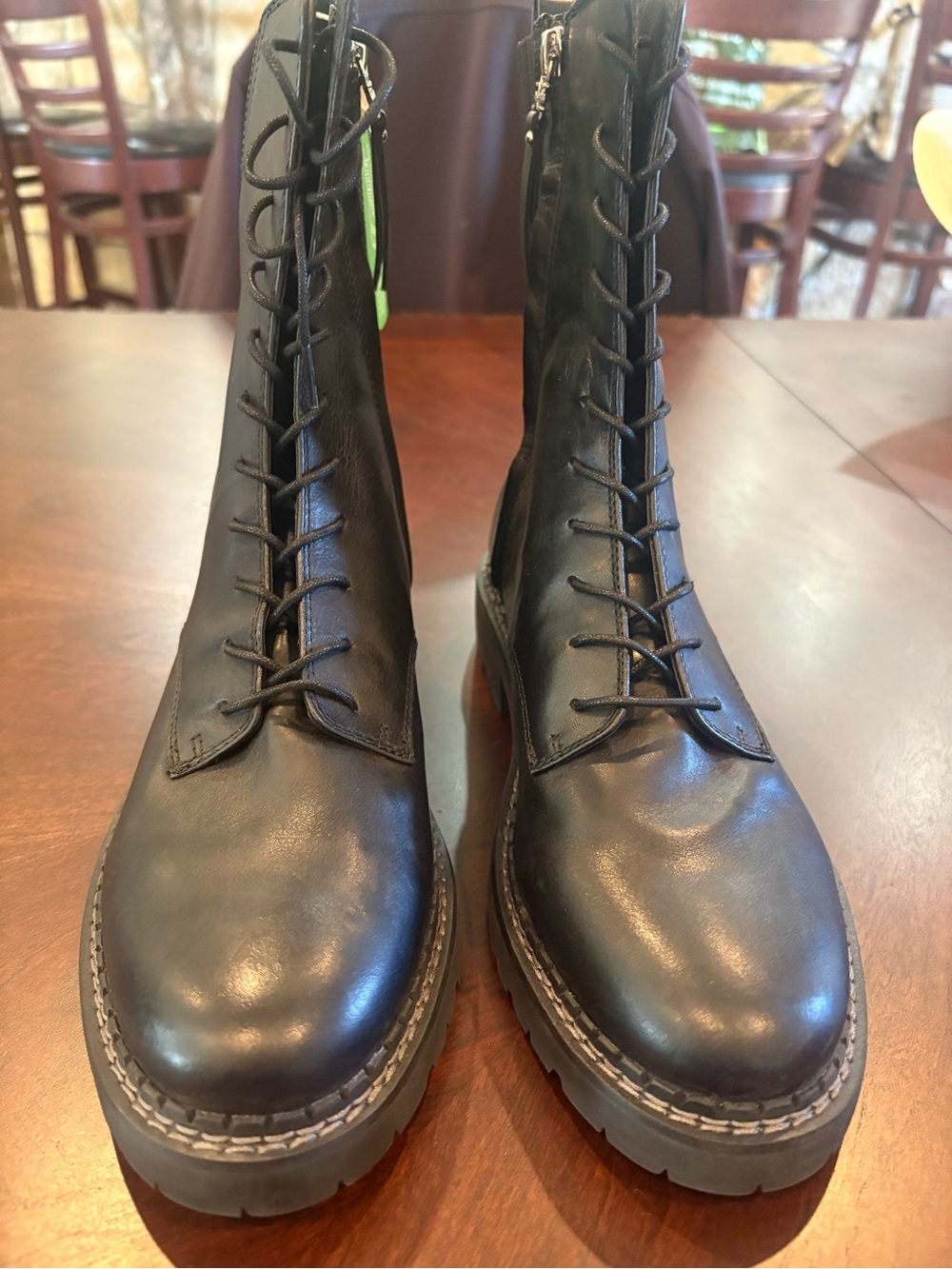 Sam Edelman Black Lace-Up Lug Sole Ankle Boots - Picture 3 of 8